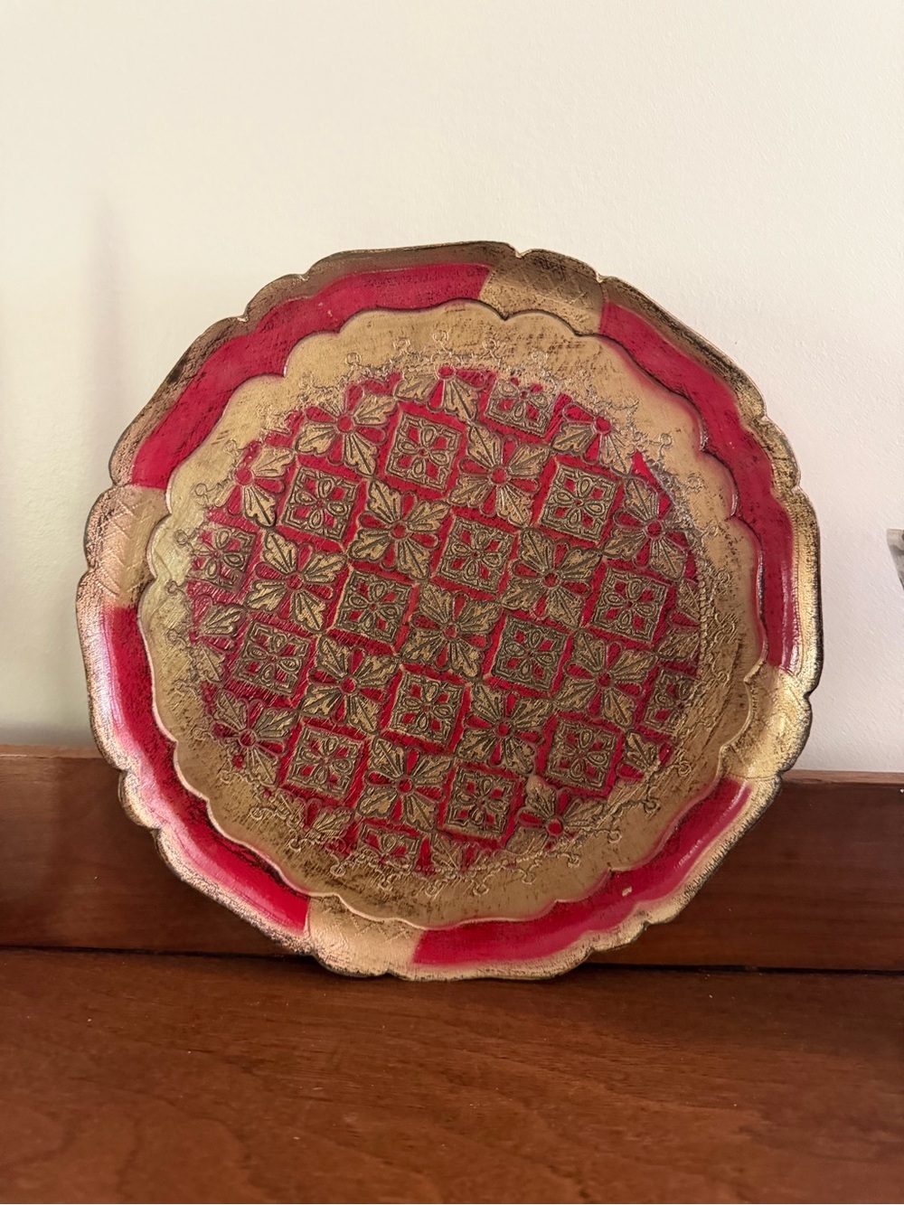 Ornate Red and Gold Florentine Decorative Tray